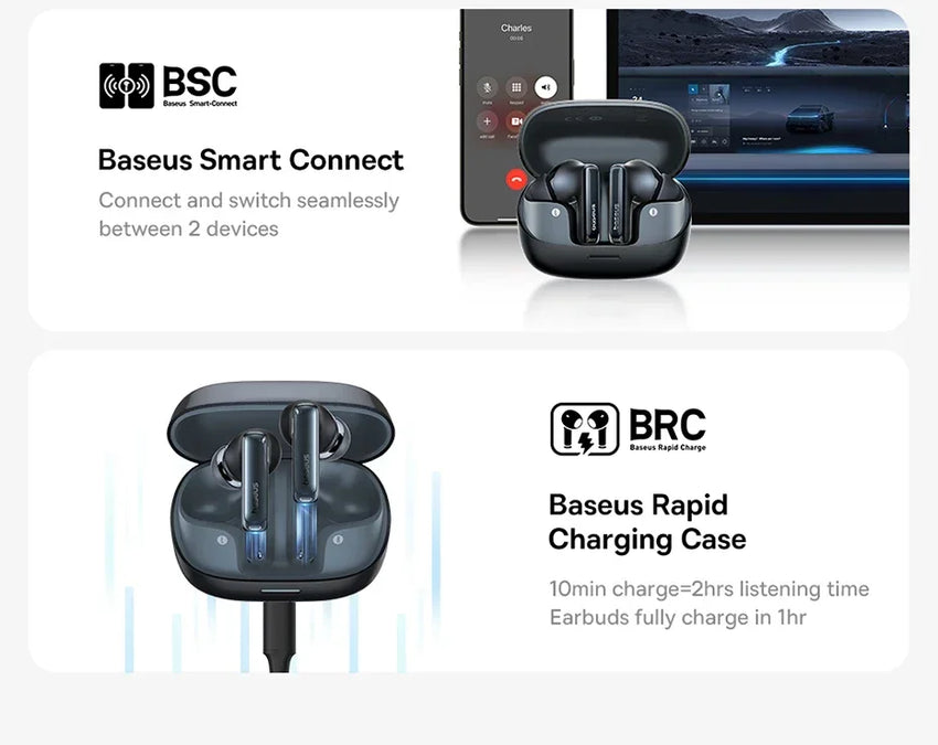 Baseus Bowie M2s Pro Headphones Wireless Bluetooth 5.4 TWS Earphones Active Noise Cancelling Earbuds 4 Micphone ENC Hifi Headset