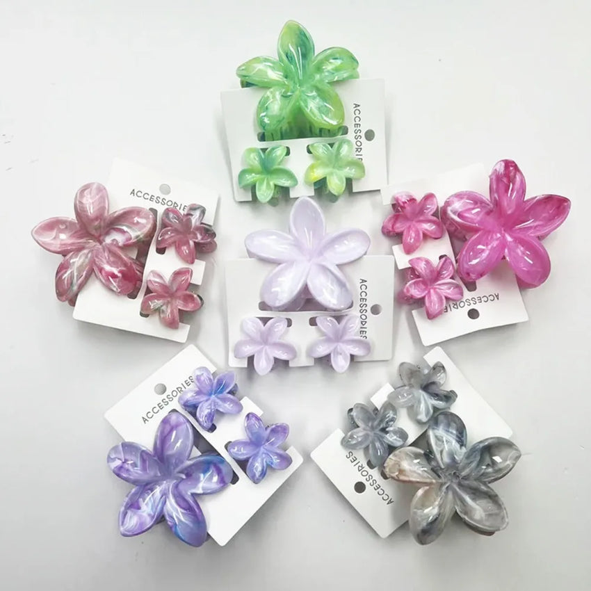 3Pcs/Set Sweet Flower Colroful Gradient Hair Claws Ponytail Cip Clamp Barrettes Hairpins For Women Girl Beach Hair Accessories