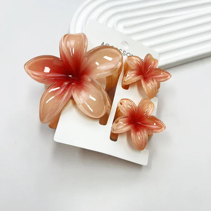 3Pcs/Set Sweet Flower Colroful Gradient Hair Claws Ponytail Cip Clamp Barrettes Hairpins For Women Girl Beach Hair Accessories