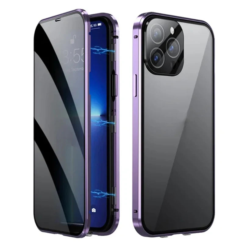 Metal Magnetic Anti Peeping Privacy Case For iPhone 17 16e 15 14 13 12Pro Max Magsafe Case 360 Protection Shockproof Phone Cover