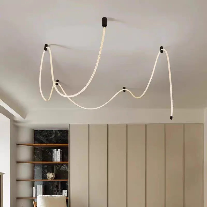 Modern LED Line Light Designer DIY Chandelier for Loft Villa Duplex Living Room Exhibition Hall Creative Art Home Lighting
