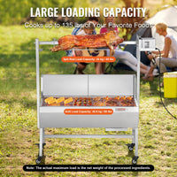 SucceBuy 35inch Rotisserie Grill Electric Motor Charcoal Spit Grill Stainless Steel Roaster w/Lockable Wheels for Camping