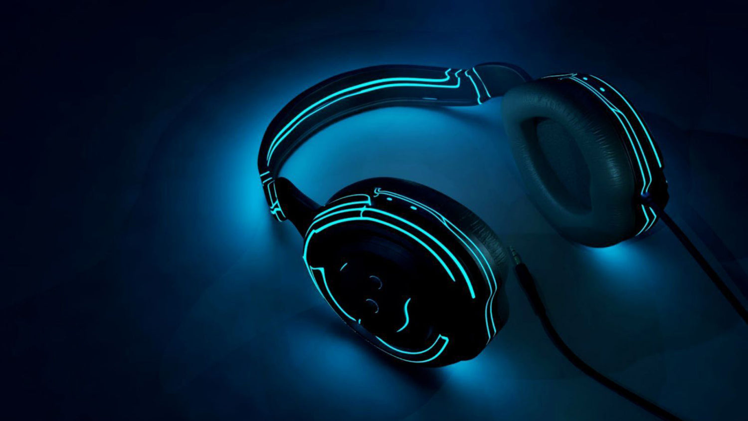 black_wire_headphone_blue_background_hd_music