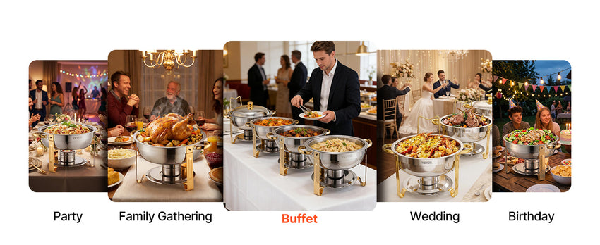 SucceBuy 4 Pack Chafing Dish Buffet Set Stainless Steel Chafer w/4 Full Size Pan Round Catering Warmer Server for Party Banquets