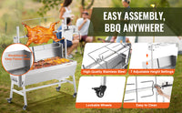 SucceBuy 35inch Rotisserie Grill Electric Motor Charcoal Spit Grill Stainless Steel Roaster w/Lockable Wheels for Camping