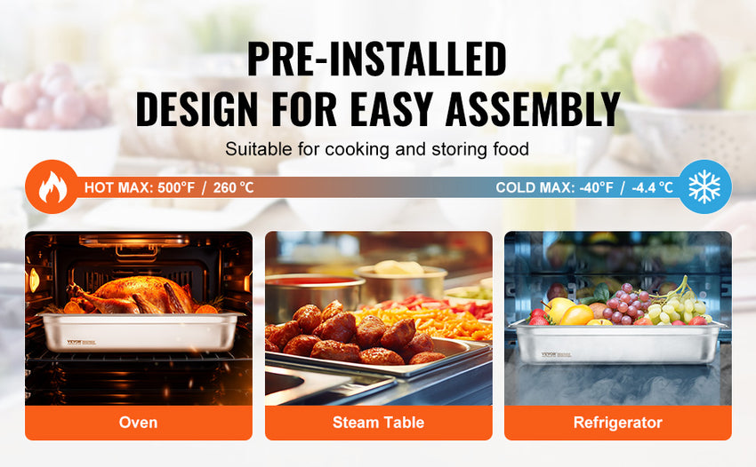 SucceBuy 4 inch Buffet Chafing Dishes Gastronorm Pans Steam Table Pans Tray Stainless Steel Food Container for Party BBQ Baking