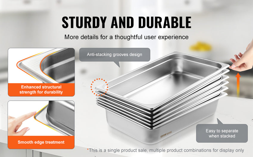 SucceBuy 4 inch Buffet Chafing Dishes Gastronorm Pans Steam Table Pans Tray Stainless Steel Food Container for Party BBQ Baking